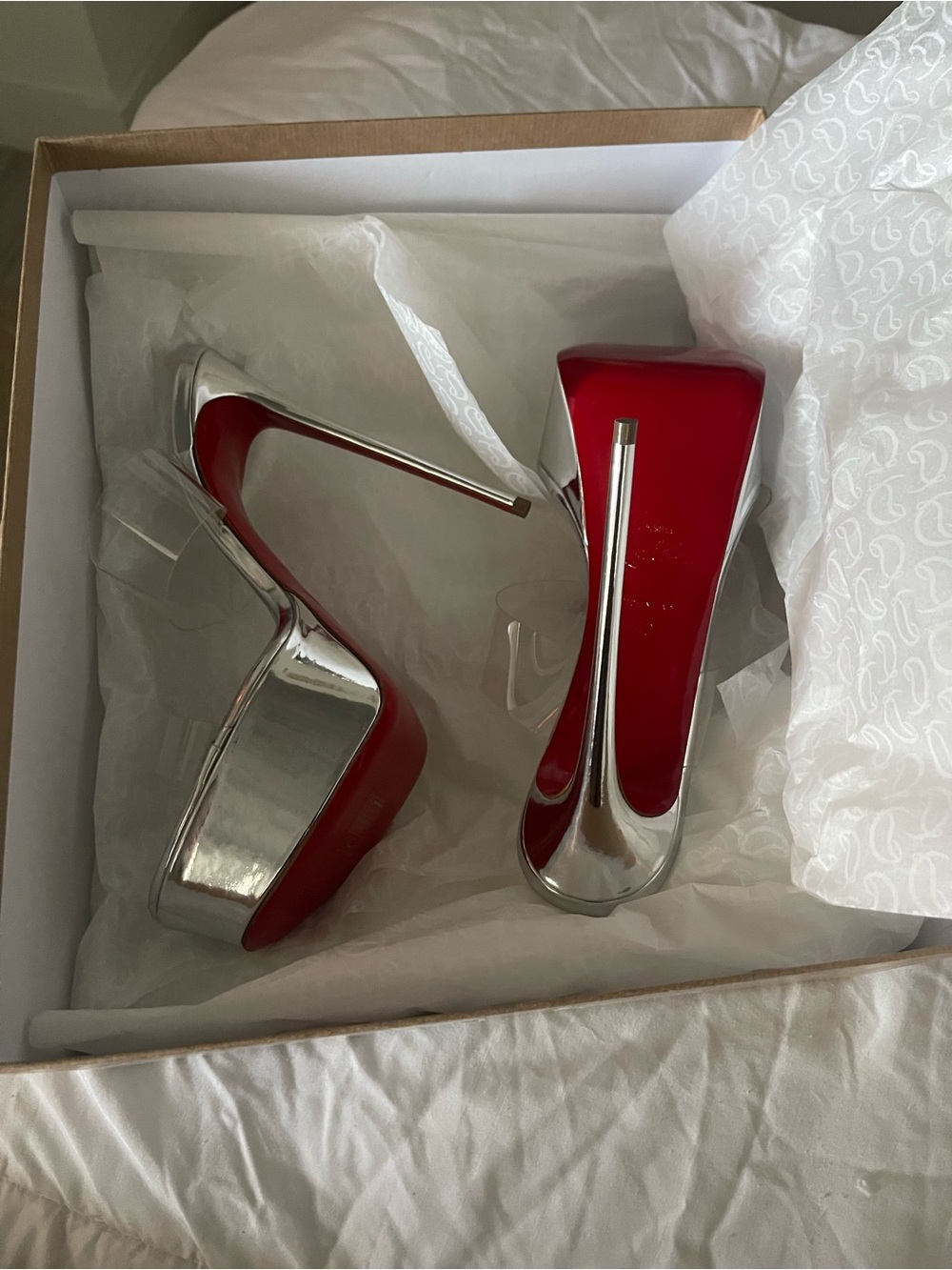Christian Louboutin Red and Silver High Heel Platform Pumps - Women Shoes